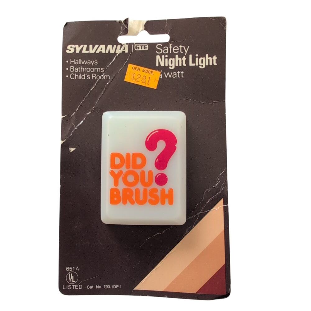 Vintage‎ Sylvania Night Light "Did you Brush?" - 1980s - New In Package TESTED